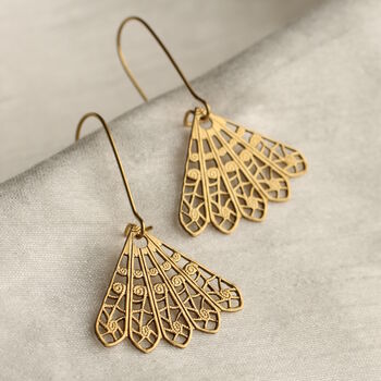 Gold Filigree Lace Fan Earrings, 2 of 8