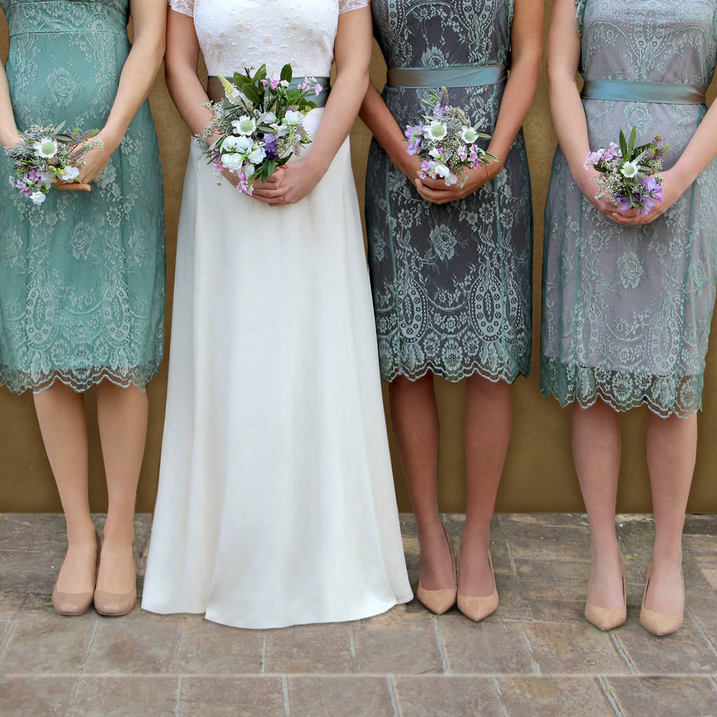 Lace Bridesmaid Dresses In Aqua Shimmer, 1 of 9