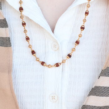 18ct Gold Plated Indian Lord Shiva Rudraksha Beaded Necklace, 3 of 4