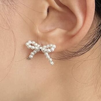 Cream Or Black Pearl Bow Earrings, 3 of 5
