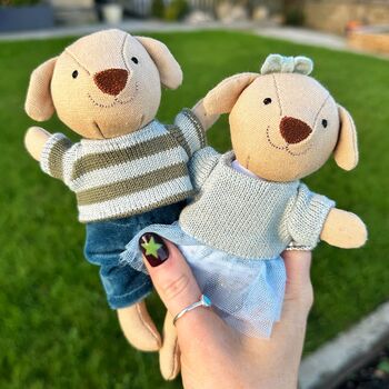 Tiny Linen Girl Dog With Blue Tutu, 4 of 4