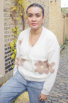 Cream Brown Crochet Applique Floral Cardigan, 4 of 7