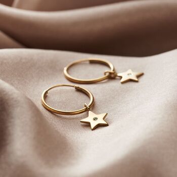 9ct Gold Birthstone Star Hoop Earrings, 2 of 5