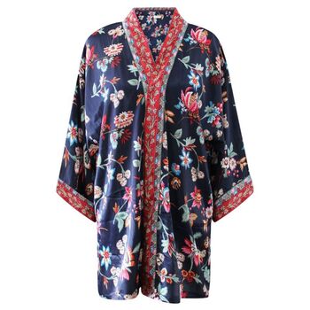 Navy Folk Floral Viscose Summer Jacket, 4 of 4