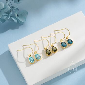 Sterling Silver Aquamarine Blue Cz Droplet Drop Earrings, 8 of 12