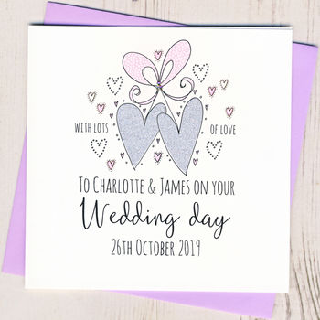 Personalised Glittery Wedding Hearts Card, 4 of 4