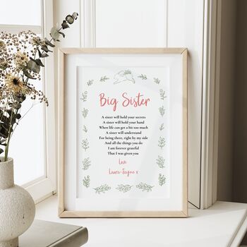 Personalised Sister Poem Gift – Birthday Or Christmas Print For A Big Or Little Sister, 3 of 7