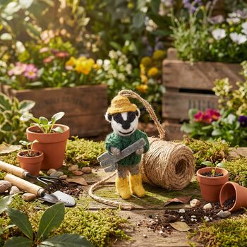 Handmade Felt Boris The Gardening Badger Decoration, 3 of 3