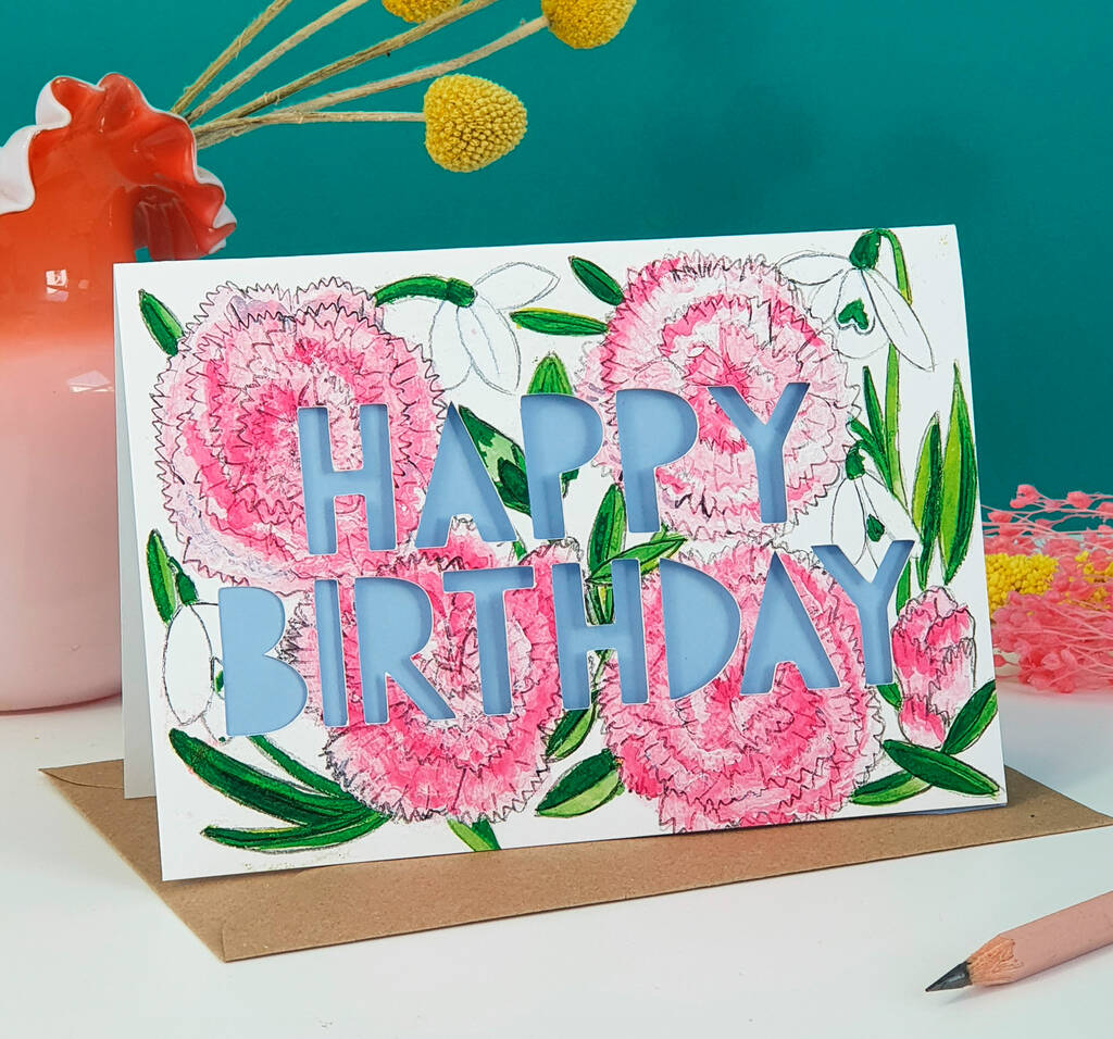 January Birth Flower Paper Cut Birthday Card