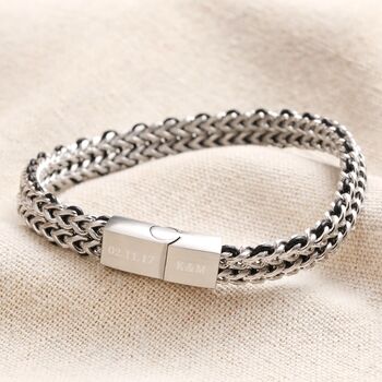 Personalised Men's Black Cord Woven Chain Bracelet, 2 of 7