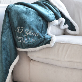 Personalised Emerald Wedding Anniversary Teal Blanket, 3 of 5