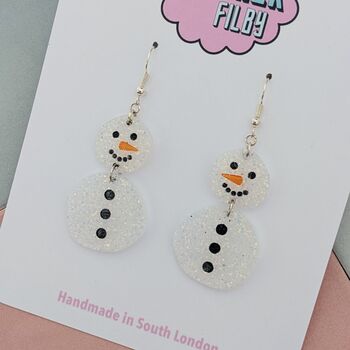 White Snowman Glitter Resin Christmas Earrings, 3 of 4