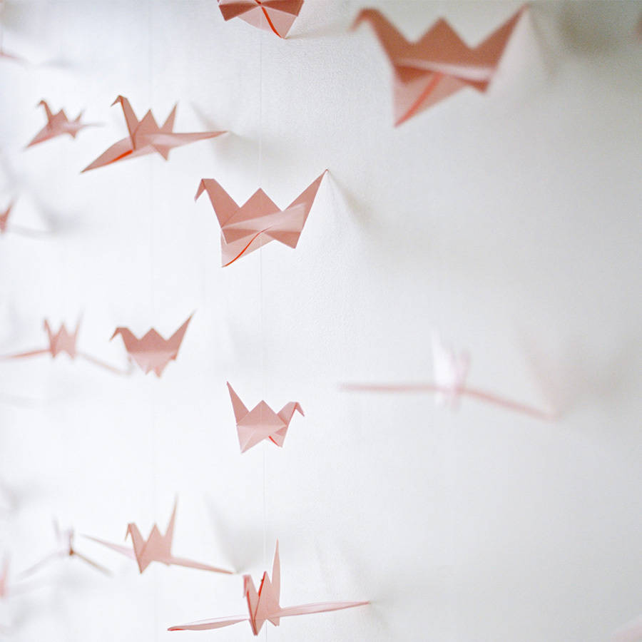 Origami Bird Cranes Hanging Paper Backdrop One String, 1 of 9