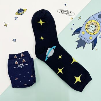 Personalised Space Captain Two Pairs Socks In A Box, 3 of 7