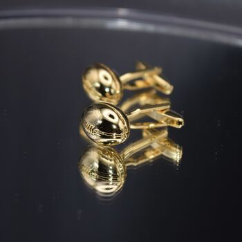 Rugby Ball Gold Cufflinks Gift For Men 316 L Stainless Steel Sports Accessory, 2 of 5