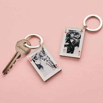 Personalised Playing Card Photo Keyring Set For Couples, 2 of 5