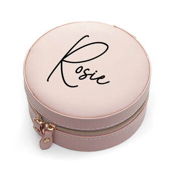 Personalised Blush Pink Round Jewellery Case, 4 of 6