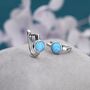 Sterling Silver Blue Opal Huggie Hoop Earrings, thumbnail 4 of 11