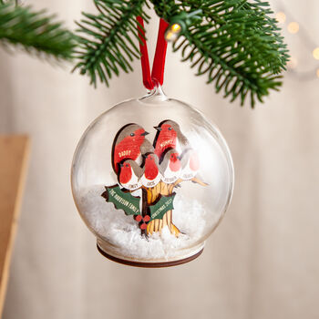 Personalised 3D Wooden Robin Family Bauble, 2 of 5