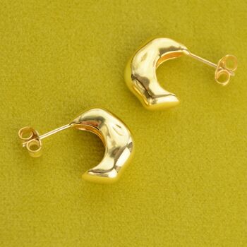 Gold Misshapen Huggie Hoop Earrings, 3 of 9