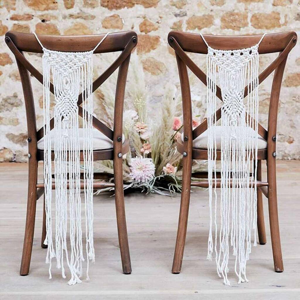 Two Macrame Hanging Decorations Wedding Chairs, 1 of 2