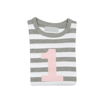 Grey Marl + White Striped Number/Age T Shirt Mallow, 2 of 6