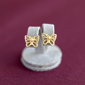 Gold Plated Outline Butterfly Earrings, 5 of 7