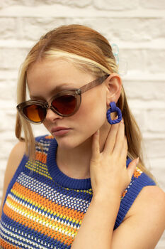 Matte Sculpted Rectangle Dangle Earrings In Royal Blue, 3 of 3