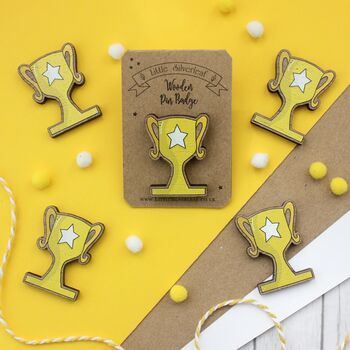 Congratulations Trophy Wooden Pin Badge, 9 of 9