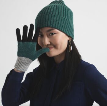Miss Pompom Grey Colourblock Wool Gloves, 2 of 3