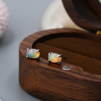 Natural Ethiopian Opal Stone Oval Stud Earrings, 2 of 11