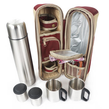 Deluxe Two Person Flask And Mug Picnic Set Mulberry Red, 5 of 8