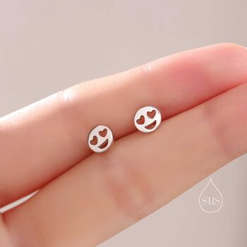 Heart Eyes Face Stud Earrings In Sterling Silver, 2 of 10