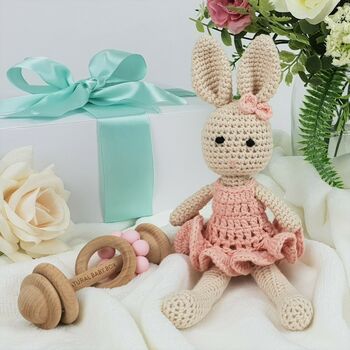 Crochet Bunny And Wooden Baby Rattle Gift Box, 11 of 12