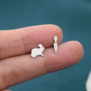 Sterling Silver Rabbit And Carrot Stud Earrings, 4 of 8