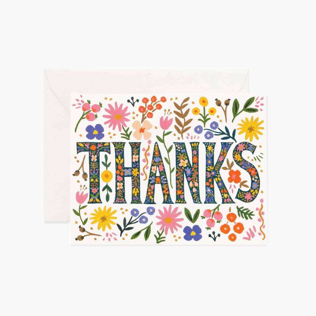 Thank You Multi Coloured Floral Greeting Card By Ajouter Store