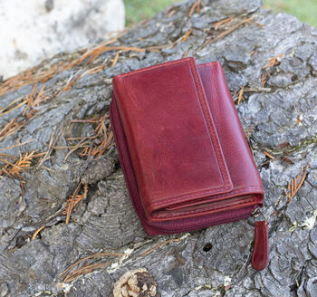 Women's Luxury Bordeaux Leather Small Trifold Purse Rfid Protected Personsalised, 3 of 7