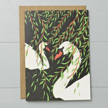 Swans And Willows Greeting Card, 2 of 2