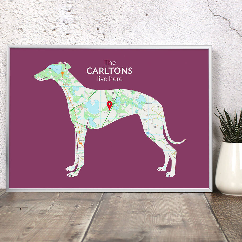 Personalised Map With Greyhound By Well Bred Design 9833