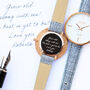 You Own Handwriting Engraved On A Anaii Watch Lake Blue, thumbnail 1 of 5