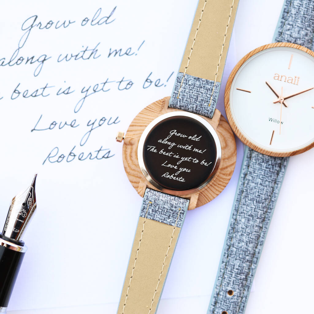 You Own Handwriting Engraved On A Anaii Watch Lake Blue, 1 of 5
