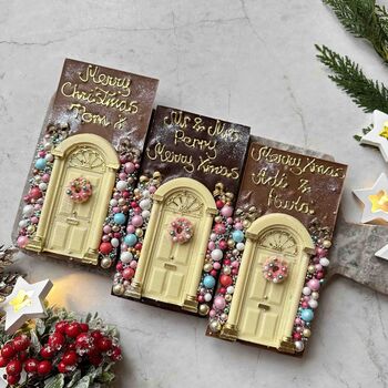 Christmas Chocolate Door With Wreath, Personalised Gift, 8 of 9