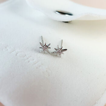 Sterling Silver Crystal Detail Star Stud Earrings, 5 of 6