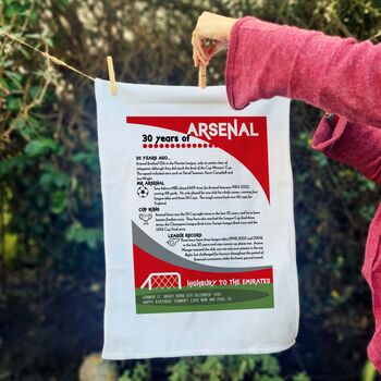 Years Of Being A Gunner Tea Towel Birthday Gift For Arsenal Fan, 2 of 6