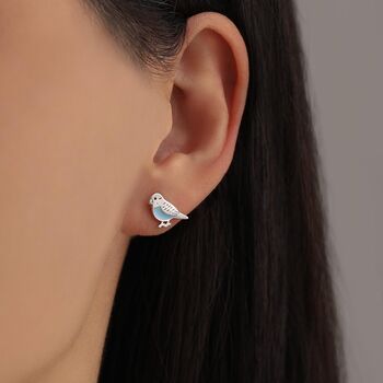 Sterling Silver Enamel Budgie Stud Earring, 6 of 12