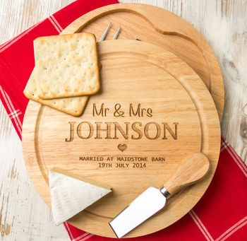 Personalised Wedding Cheese Board And Knife Set, 8 of 9
