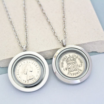 Dates 1928 To 1967 Sixpence Glass Locket Necklace, 2 of 12
