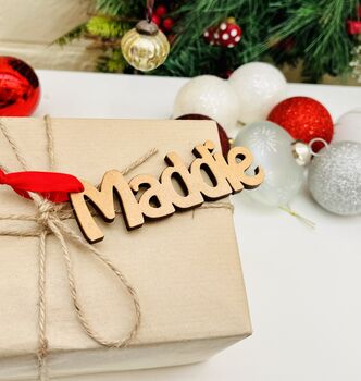 Wooden Christmas Gift Tag Name Personalised Xmas Tree, 2 of 5