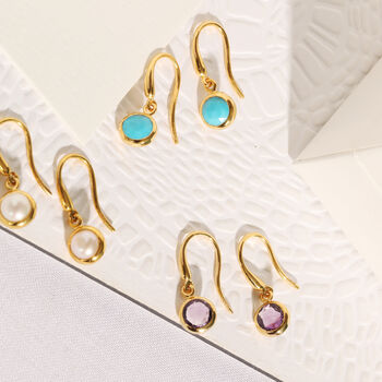Birthstone Hook Earrings In 18ct Gold Vermeil Plated, 4 of 8
