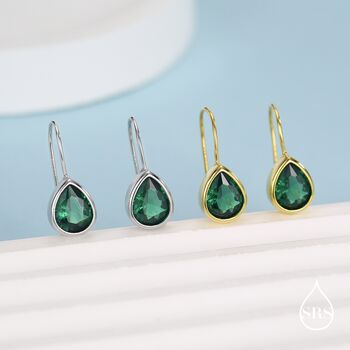 Emerald Green Droplet Drop Hook Earrings In Sterling Silver, 4 of 11